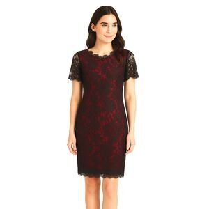 Mabeler Dress‎ S Black Lace Overlay Red Bodycon Short Sleeve Crew Neck Elegant